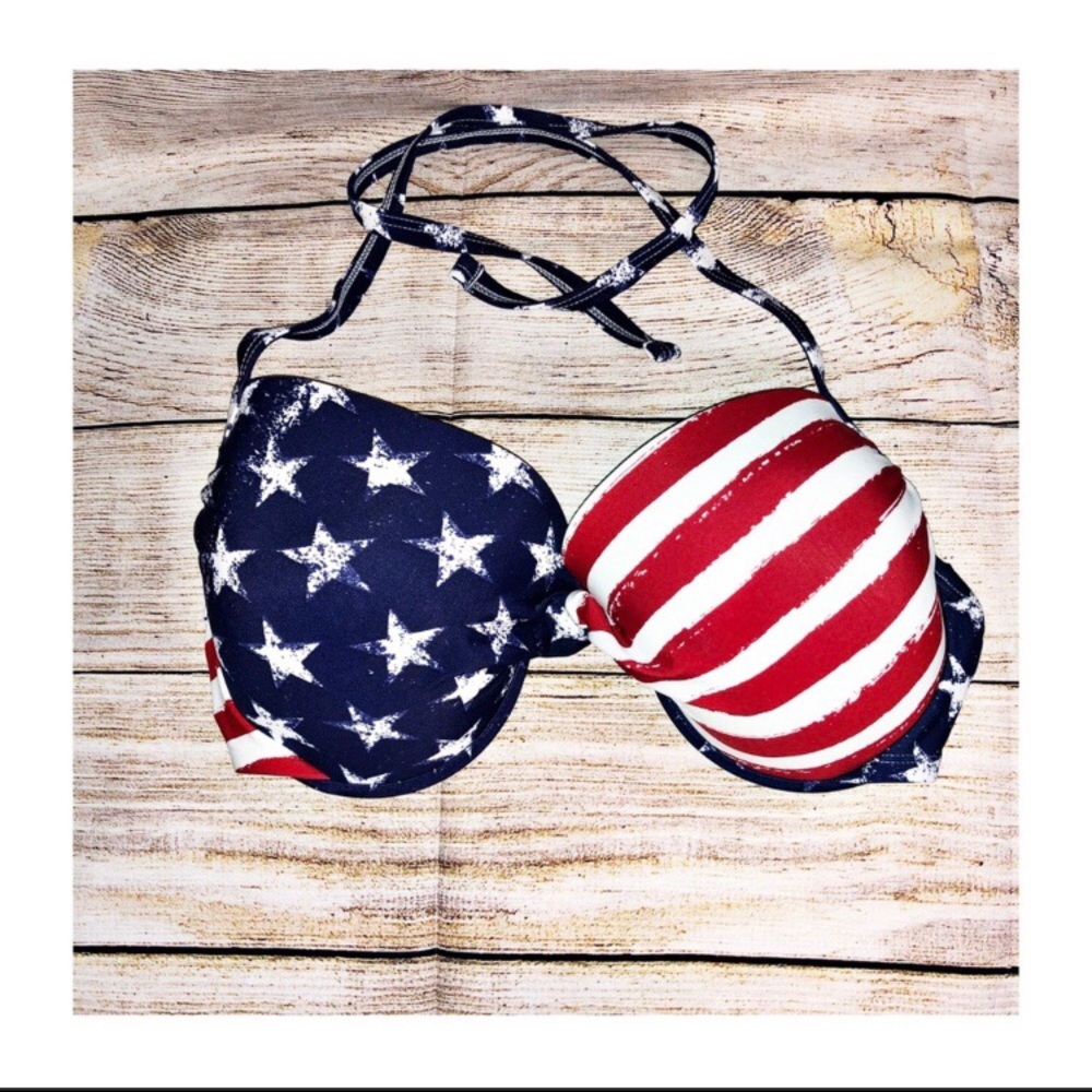 XHILARATION American flag halter bikini top.